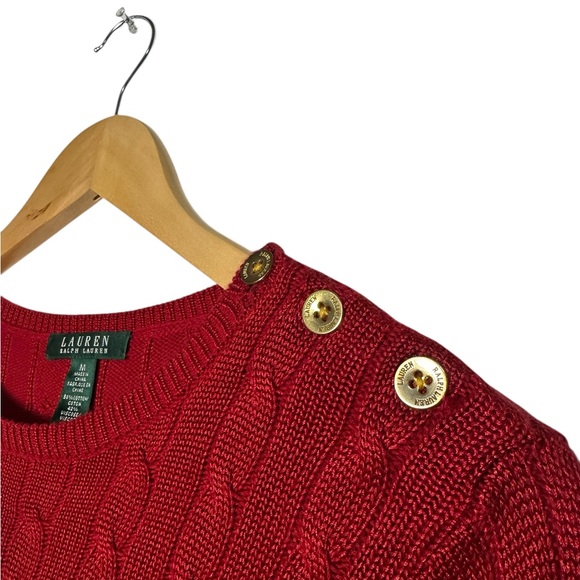 Ralph Lauren Womens Cableknit Fisherman Red Sweater Christmas Size Medium - Picture 3 of 5